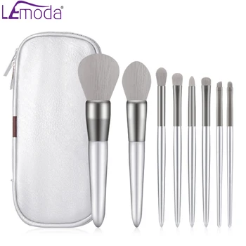 

Lemoda Makeup Brushes Set With Bag 8pcs Silver Professional Cosmetics Tools Eyeshadow Eyebrow Powder Makeup Brushes Kit