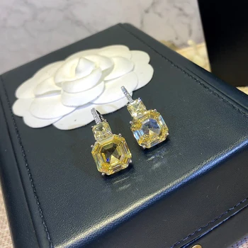 

Brands Pure 925 Silver Fashion Jewelery Woman Yellow Stone Earrings Geisha Dream Party High Quality Silver Water Drop Jewelry