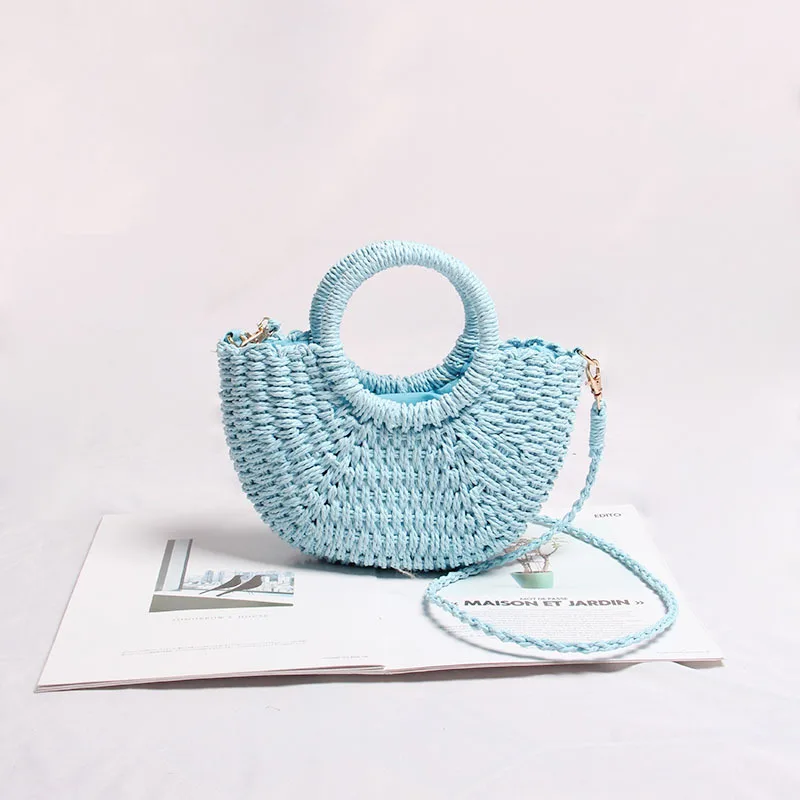 casual candy color rattan women handbags wicker woven lady shoulder crossbody bags summer beach small straw bag bali purses 2020