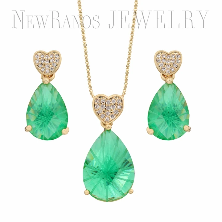 Newranos украшения из природных кристаллов набор зеленый цвет капли воды кулон ожерелье Комплект сережек для женщин ювелирные изделия SFX0011214