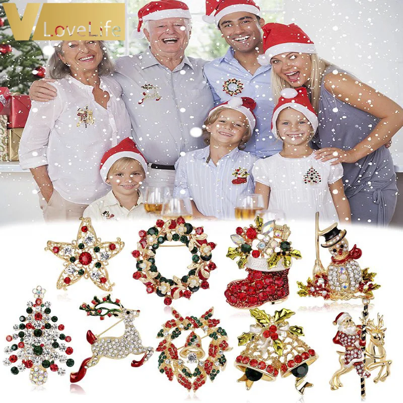 9 стилей разноцветная Рождественская брошь со стразами и кристаллами набор
