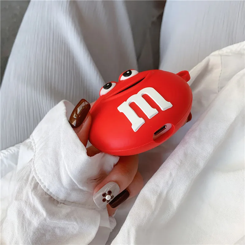 3D Милые Мультяшные M& M. s молочные шоколадные бобы корпусы гарнитурные для Apple AirPods 1/2 силиконовые защитные наушники аксессуары для кожи