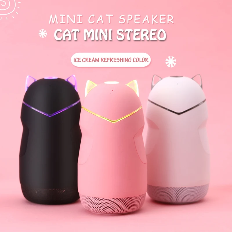 

Portable Mini Wireless Bluetooth Speaker Cute Cat Shape Durable Speakers With LED Light Support BT Mode And TF Card Expansion