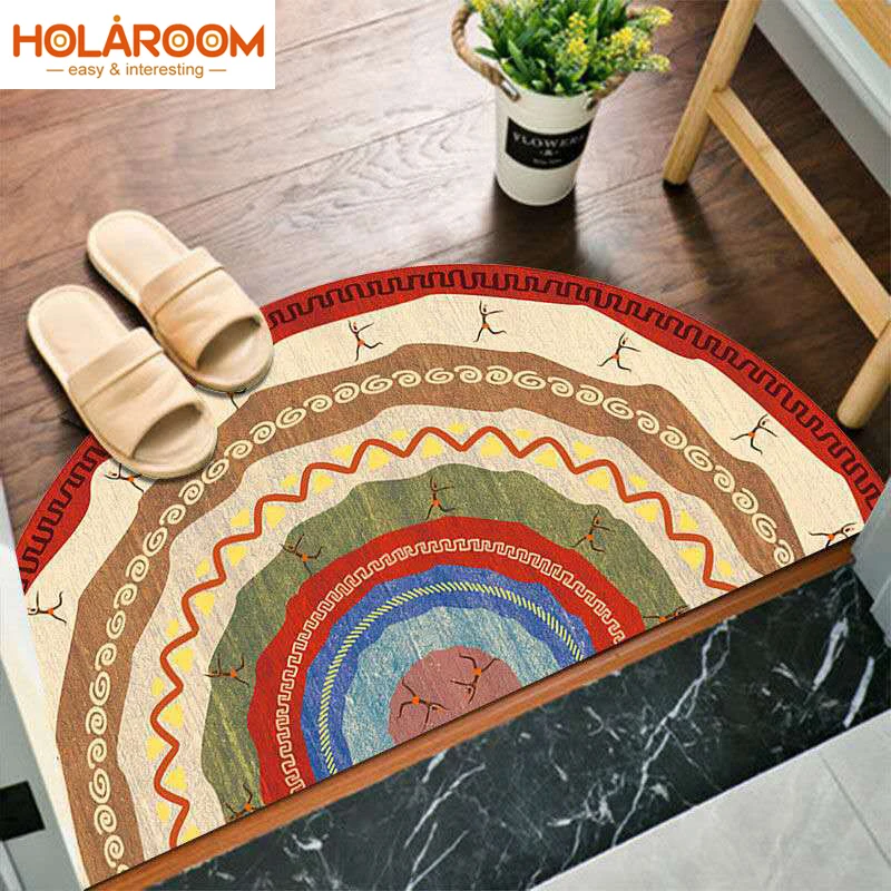 Bohemian Mat Geometric Semi circular Doormat Anti Slip Washable Carpets