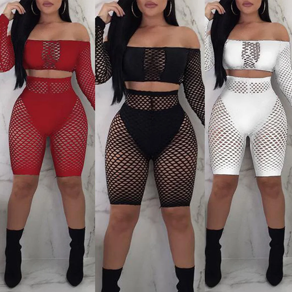 

Women Sexy Bikini Cover Up Two Pieces Fishnet Mesh Leotard Lingerie Set Romper Off Shoulder Jumpsuit plus size swimwear
