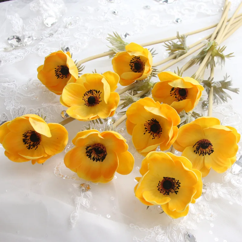 JAROWN Real Touch Artificial PU Anemone Flowers Silk Flores Artificiales Wedding Holding Fake Flowers Home Garden Decorative Wreath (67)