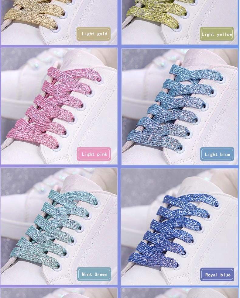 Glitzernde Schnürsenkel, bunte, gold- und silberfarbene, glänzende, flache Schnürsenkel für Sportschuhe, Laufschuhe, Sneaker und Stiefel, 1 cm breit. – Detail 12