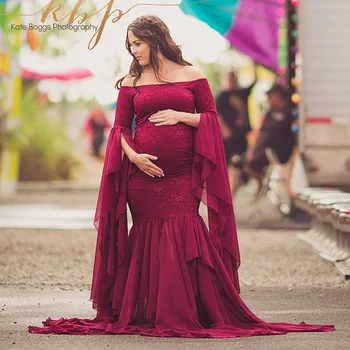 In gravidanza Robe Dress Maternità Fotografia Puntelli Elegante Maxi Abito Gravidanza Vestito Shoulderless Maternità Abiti per il Servizio Fotografico Wq14