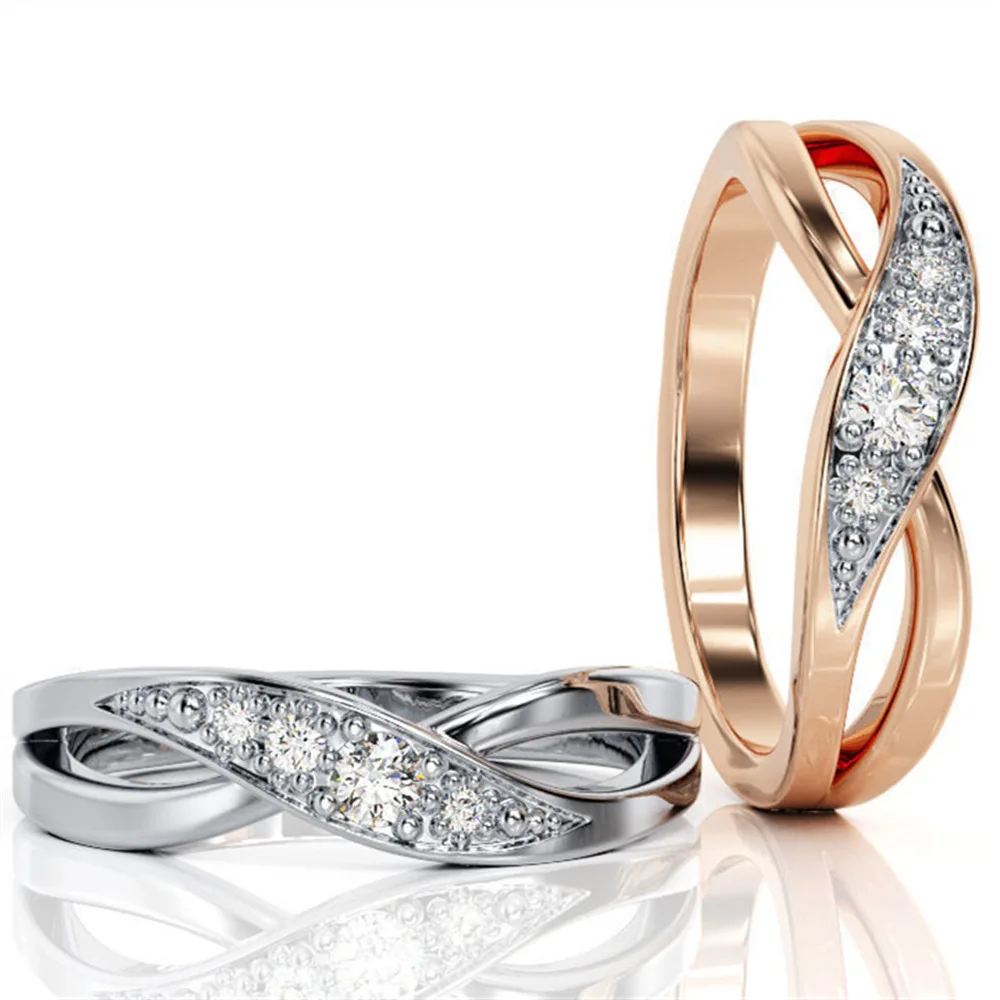 

Fashion Exquisite Overlapping Zircon Rings for Bride Wedding Engagement Ring Valentine's Day Gift Jewelry