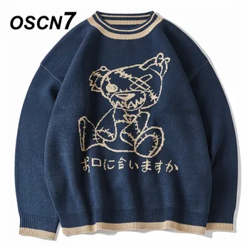 

OSCN7 Funny Oversize Sweaters Men 2020 Winter High Streetwear Fashion Mens Pullovers Round Neck Vintage Sweaters 0068