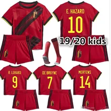 19, 20, Детский комплект, домашняя Красная футболка R. LUKAKU E. HAZARD kompani Belgium, Детская футболка M. DEMBELE, евро, Бельгийская Футбольная Футболка