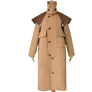 

camel Cape Woolen Coat Women autumn winter fashion Long loose thick warm wool blends overcoat