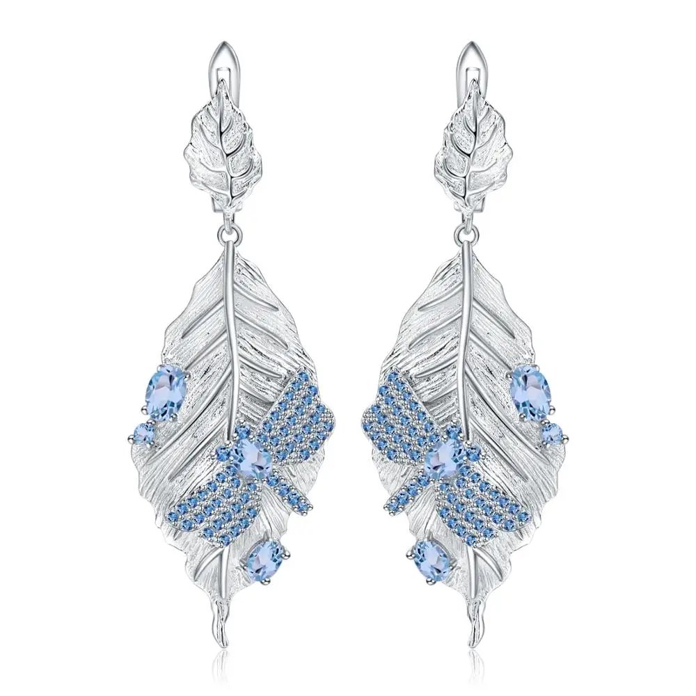 Женские серьги подвески gemb's BALLET из серебра 925 пробы с листьями стрекозы 1 57ct