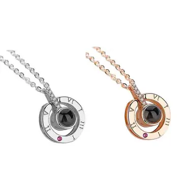 

Alloy Love Pendant 100 Languages I Love You Shaking Sounds with Projection Clavicle Chain Sweater Necklace