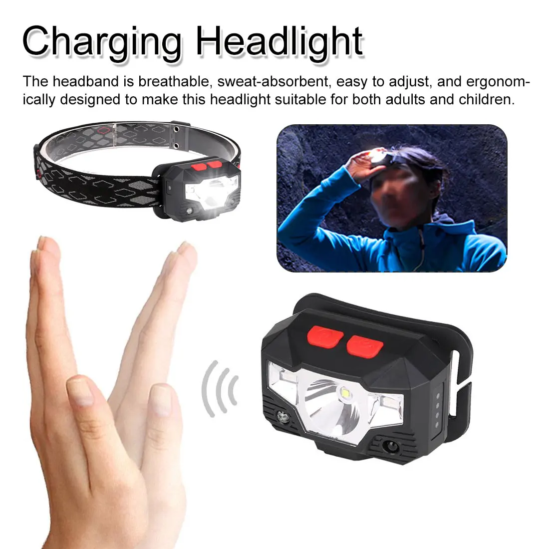 

Frontal Led 8000lums Hands-free LED Motion Sensor Head Lamp LED Headlight Torch Built-in Battery Inductive With Portable Box