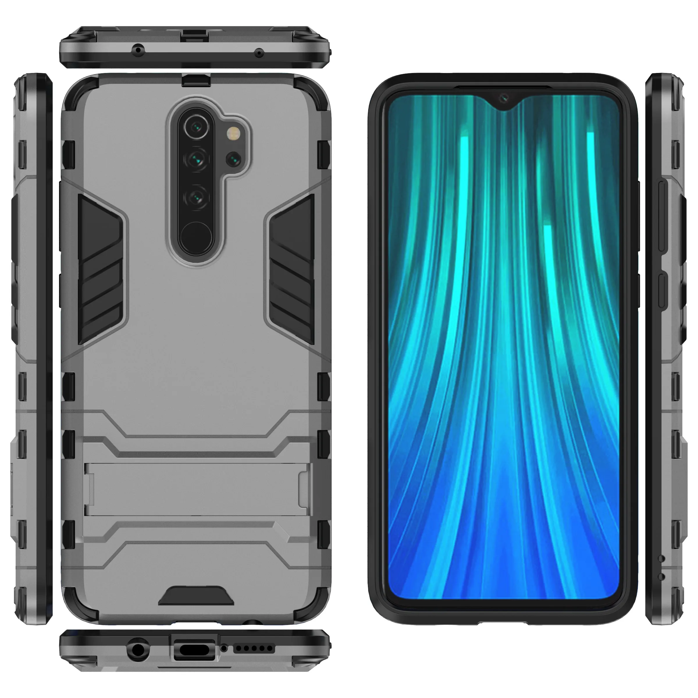 Для Xiaomi Redmi Note 8 Pro чехол противоударный защитный резиновый силиконовый Жесткий Pc чехол для телефона подходит для Redmi Note 8 Pro резиновый корпус робота - Цвет: Серый