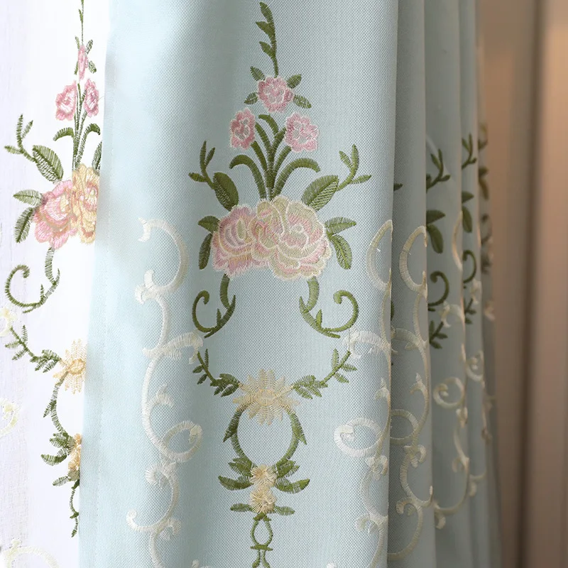 

American Flower Embroidery Cotton and Linen Embroidered Curtains Fresh Tulle Curtains for Living Dining Room Bedroom