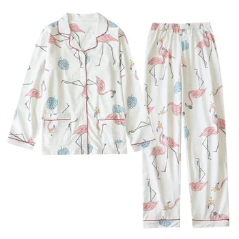 

Pajamas for Women Spring and Autumn Long-Sleeved Long Trousers Two-Piece Set Women's Cotton Sleep Tops Knitted Home Pajamas Set