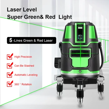 

5 Lines 6 Points Green & Red Beam Line 360 Degrees Rotary Outdoor Mode - receiver and Tilt Slash Available Auto Line laser Level