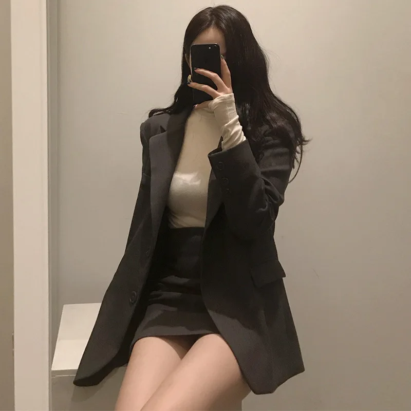 

Women 2019 autumn solid blazer jacket