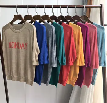 

Early Autumn Women Thin Knitting Pullover Sweater Week Letter Wool Acrylic Brilliant Colors Knitwear