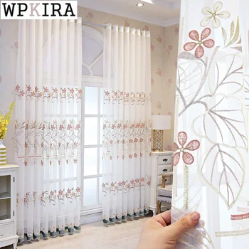 

Luxury Rustic Curtain for Living Room Floral Pattern Embroidery Voile Velvet Bottom Delicate Fabric for Bedroom Drape S547#40