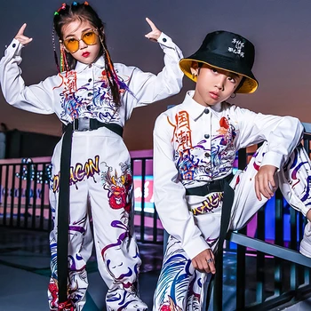 

New Kids Jazz Dance Costume Child Hip Hop Set Autumn And Winter Street Dance White Clothes Boys/Girls Stage Clothes DQL2912