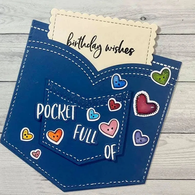Jeans Pocket Full Of Love Metal Cutting Dies&ampSilicone Stamps For DIY Scrapbooking Photo Album Paper Card Making Decoration Craft | Дом и
