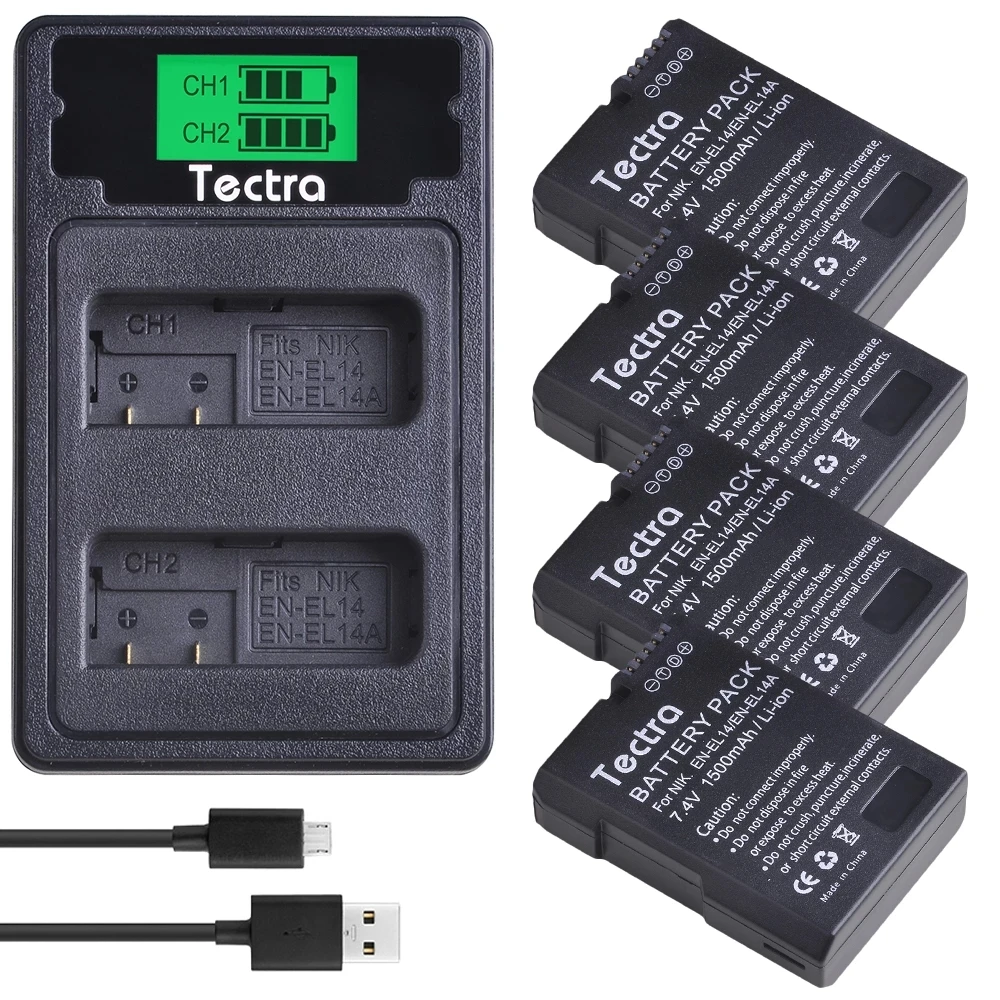 

1500mAh EN-EL14 EN-EL14A ENEL14 Battery for Nikon D3100 D3200 D3300 D3400 D3500 D5600 D5100 D5200 P7000+LCD USB Dual Charger