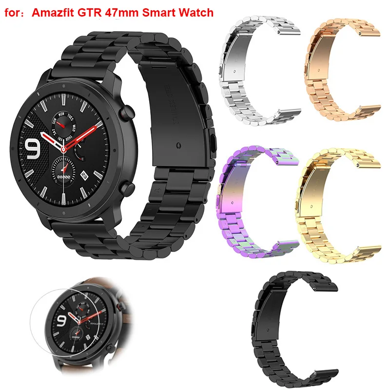 

Metal Stainless Steel Strap for Xiaomi Huami Amazfit GTR 47mm 42mm Bracelet Wrist Band with Screen Glass Protector
