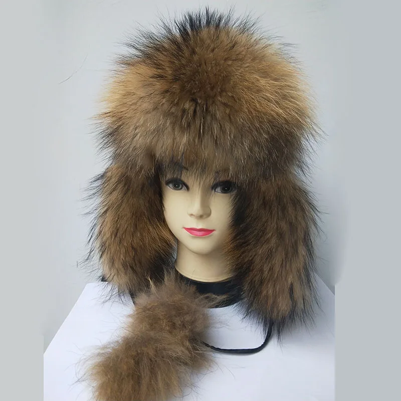 Natural Brown Шапка из натурального меха енота, зимняя шапка из натуральной овечьей кожи с натуральным мехом, зимние толстые женские модные шапки, шапки из натурального меха - Цвет: Natural Brown