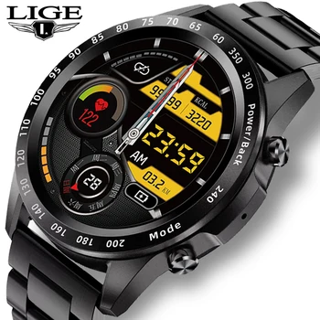 LIGE - Reloj inteligente para hombre, accesorio de pulsera resistente al agua IP68, con llamadas, Bluetooth, completamente táctil, rastreador de Fitness y presión arterial, 2021