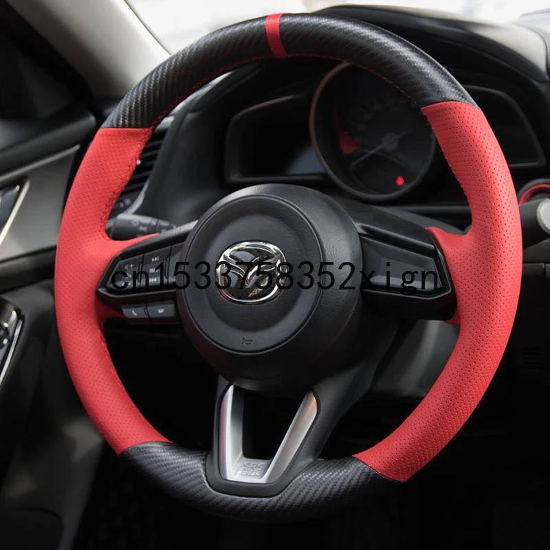 

DIY Custom hand-stitched carbon fiber leather steering wheel cover For MAZDA 3 / 6 onxela CX-4 CX-5 atenza Ruiyi car wheel cover