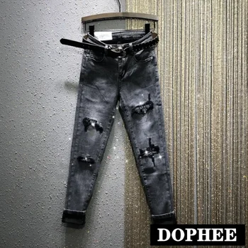 

Stretch Jeans Woman 2020 Spring New Ripped High-Waist Slim-Fit Tight-Fit Denim Pencil Jeans Women's Smoke Gray Jeans Jean