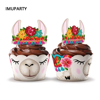 

12sets Cupcake Wrappers Alpaca with Toppers Alpaca Theme Birthday Party Decorations Cake Decorating Supplies Sheep with Flower