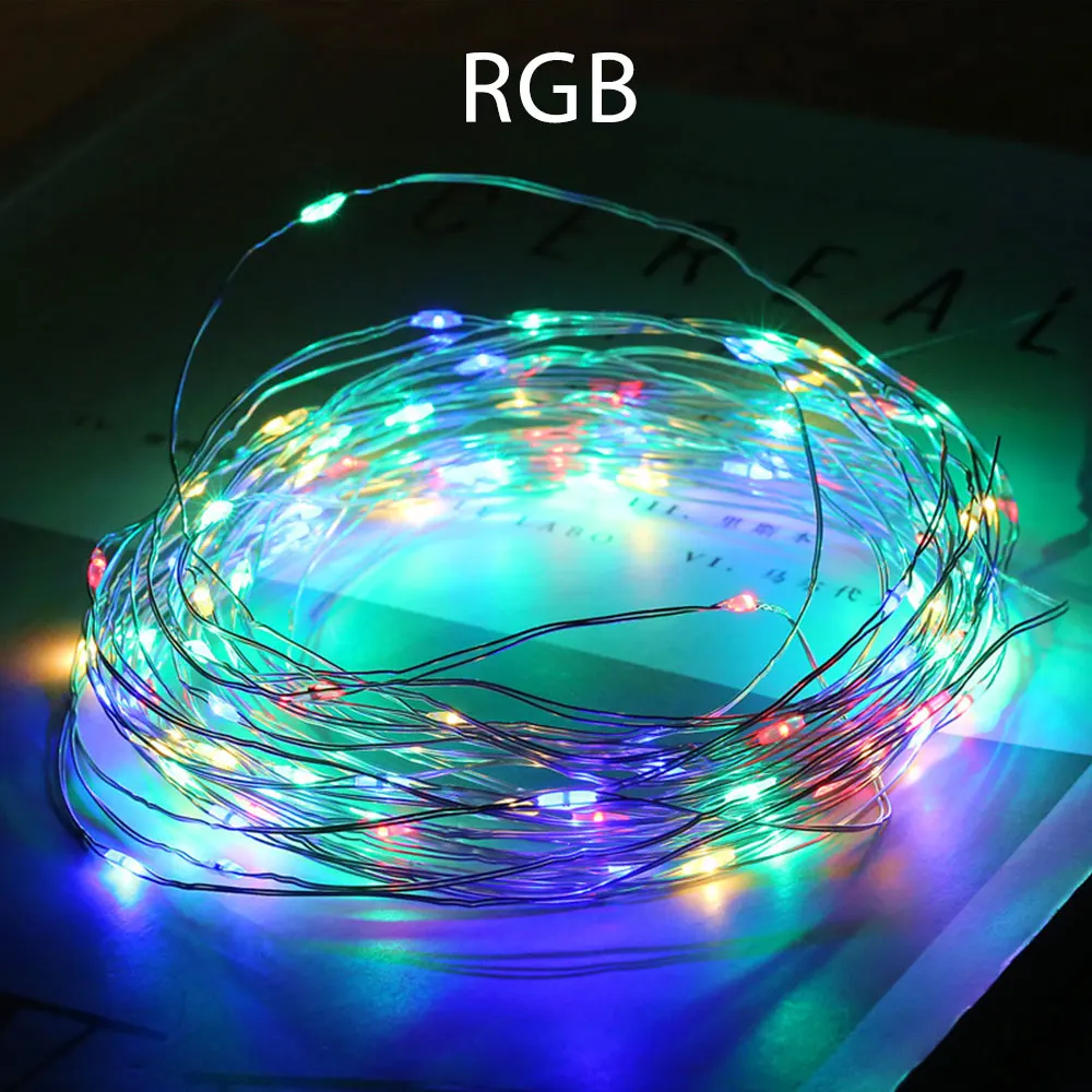 RGB Мини-светильник-гирлянда с USB батареей, 4M, 10 м, Рождественская гирлянда, стеклянная бутылка, украшение для свадебной вечеринки, медный провод, сказочный светильник, s-цепочка - Испускаемый цвет: RGB