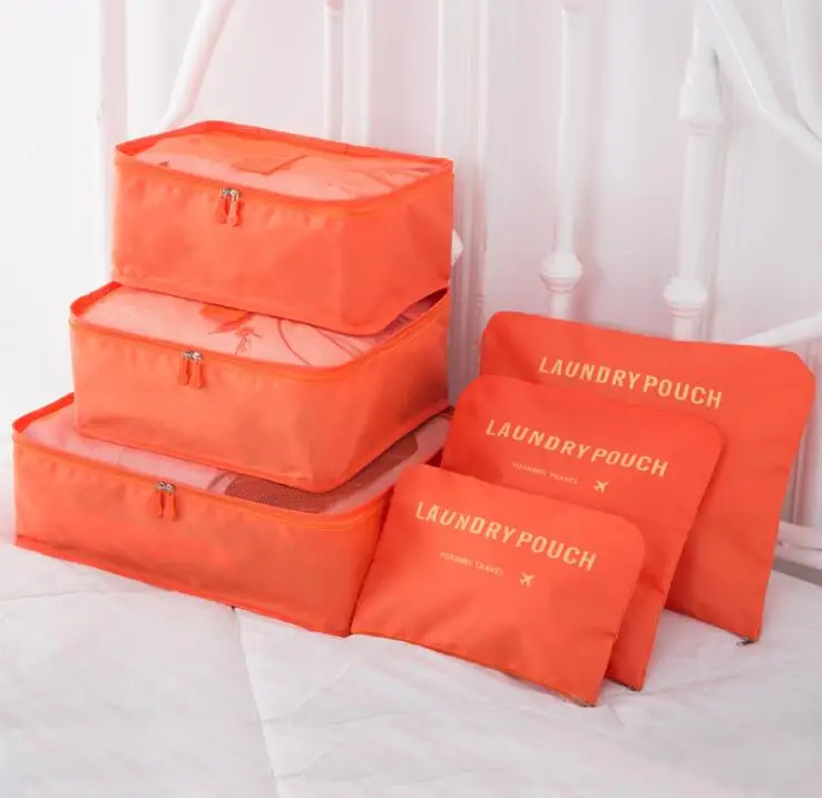 orange 6 шт. дорожная сумка для хранения Набор для аккуратная Одежда Органайзер для одежды чехол для чемодана органайзер для путешествий сумка Упаковка для обуви сумка кубической формы - Цвет: orange