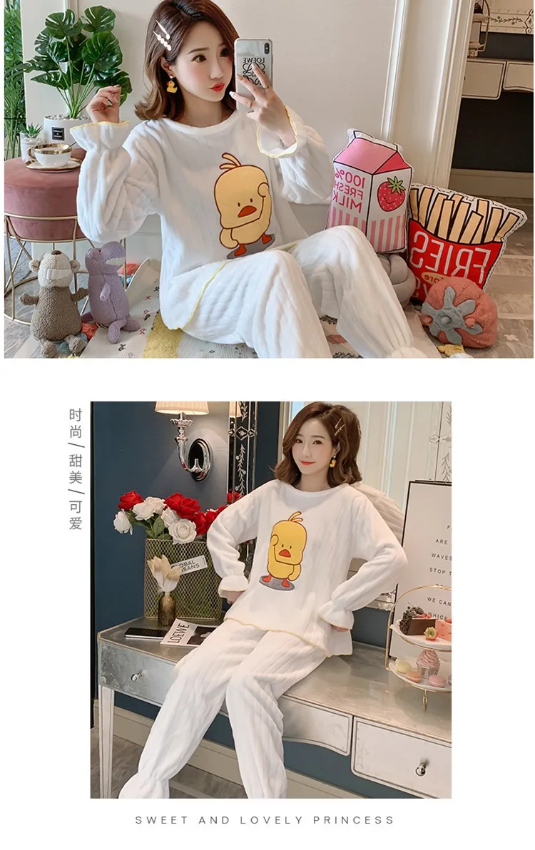 Толстая теплая фланелевая Милая Пижама с разрезом, комплекты для женщин, новая зимняя одежда для сна с длинными рукавами, Коралловая бархатная домашняя пижама Mujer, одежда