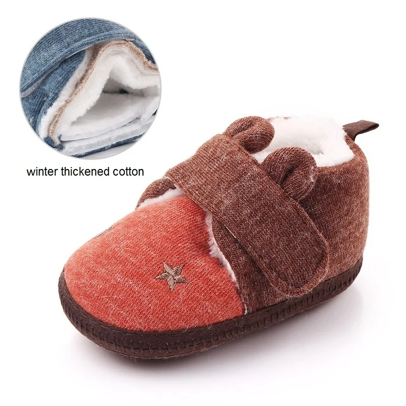 Brown Star Thicken 0-1 год; зимняя детская обувь для мальчиков и девочек; хлопковая Утепленная обувь для малышей с мягкой подошвой; обувь для новорожденных - Цвет: Brown Star Thicken