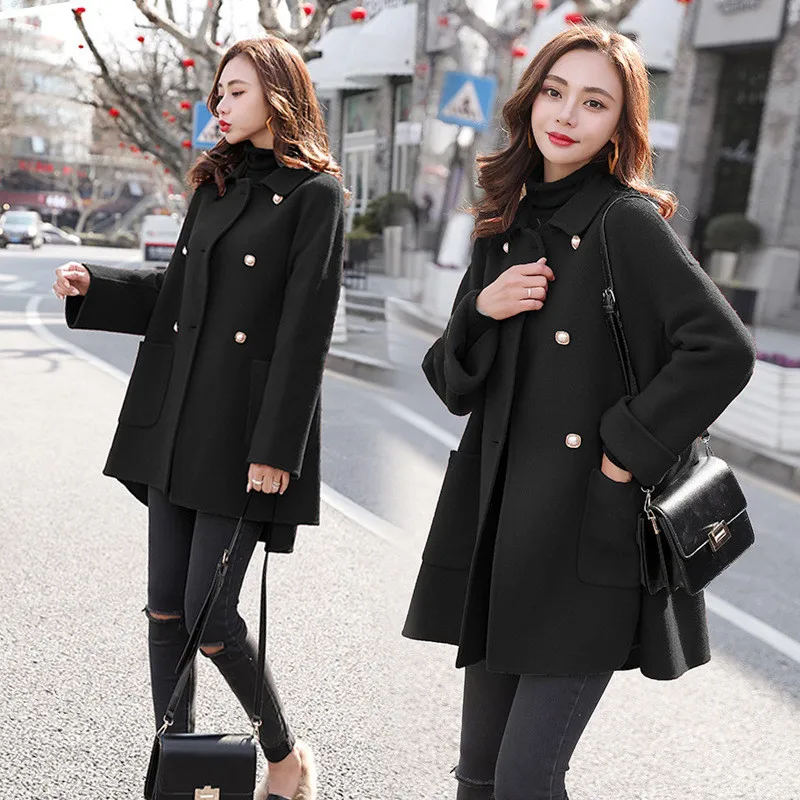 Oversized Single Breasted Pockets Coats for Women Autumn Winter Korean Fashion Woolen Coats black puffer coat with hood