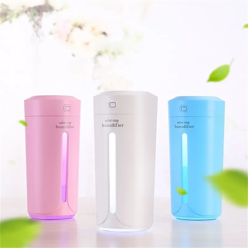 Mini Air Humidifier LED Cup Ultrasonic Humidifier Car USB Aroma Diffuser Portable Essential Oil Diffuser Air Mist Maker 230ML