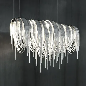 

Manggic Modern Luxury Tassel LED Chandelier Creative Suspend Lamp For Living Room Hotel Cafe Silver Gold Aluminum Hang Light