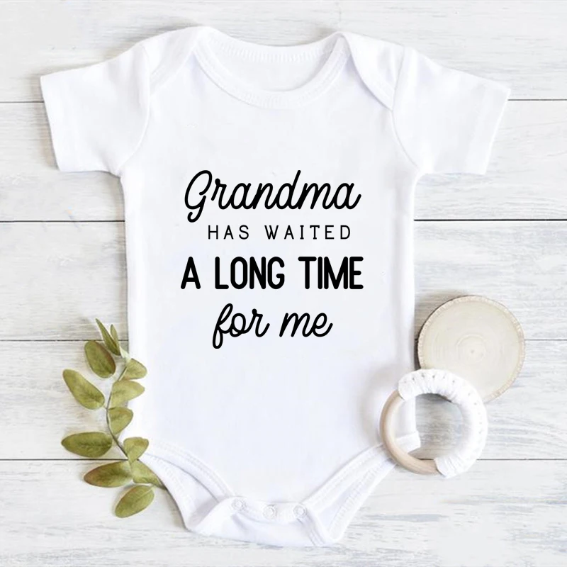 

Pregnancy Announcement Grandma Has Waited A Long Time For Me Funny Newborn Baby Bodysuits Summer Cotton Baby Boys Girls Onesies