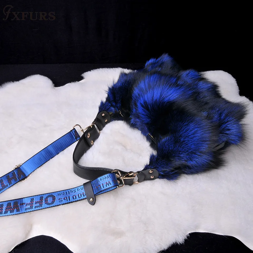 ZDFURS* натуральным лисьим мехом меховые сумки Для женщин сообщение сумка на одно плечо сумки через плечо сумки из меха черно-бурой лисицы, большая женская сумка-клатч - Цвет: blue