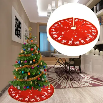 

Linen Printed Elk Christmas Tree Skirt Decoration Props Holiday Scene Gift Decoration^