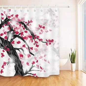

Watercolor Cherry Tree and Flowers Shower Curtain Waterproof Fabric Shower Curtain Bath Shower Bathroom Accessories