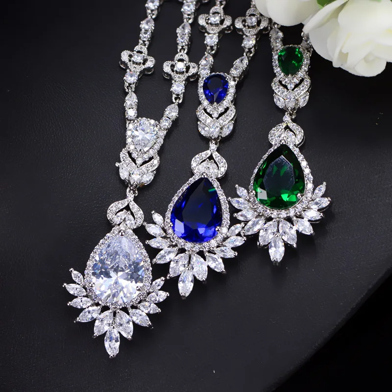 Ожерелье подвеска женское с фианитом в форме капли|necklace set women|necklace setwomen wedding |