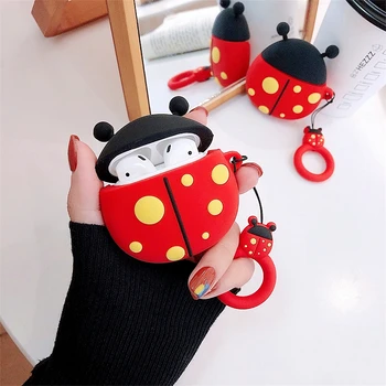 

3D Cute Cartoon Ladybug Silicone Earphone Case For Apple Airpods 1 2 Bluetooth Wireless Headset Charging Box For Airpods 2 Case