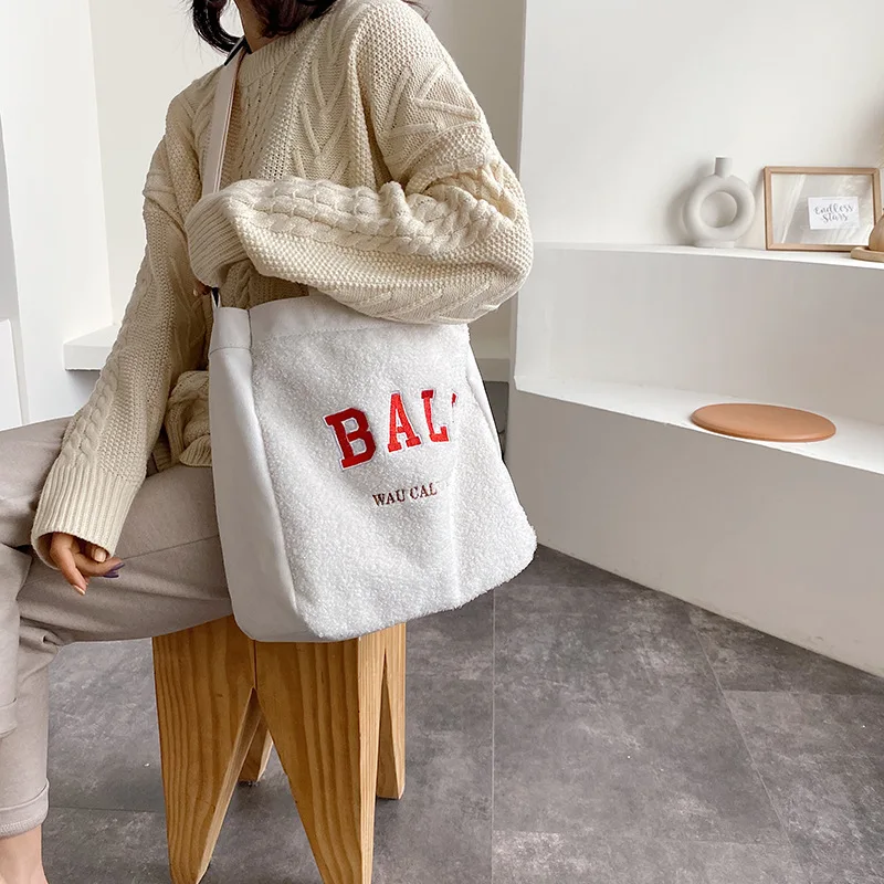 

Autumn And Winter Lambs Wool Bag Women's 2019 New Style Fashion Korean-style Versatile Handbag Shoulder Tote Bag Shoulder Big Ba