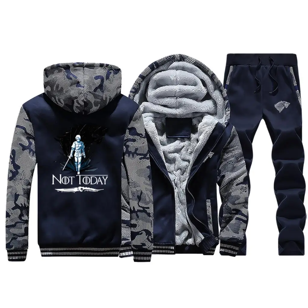 Игра престолов, толстовки, штаны, набор, для мужчин, Ayra House Stark Wolf, спортивный костюм, спортивный костюм, зимняя утепленная флисовая куртка, камуфляжные комплекты из 2 предметов - Цвет: Dark Blue